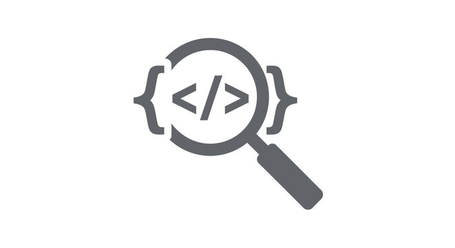 Magnifying glass with coding symbol.