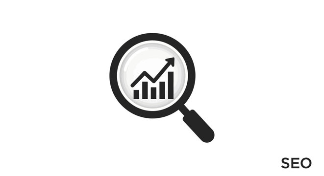 Magnifying glass with growing graph.