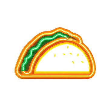 Neon-style illustration of a taco with orange, yellow, and green outlines on black