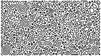Doodle pattern background with abstract shapes and symbols
