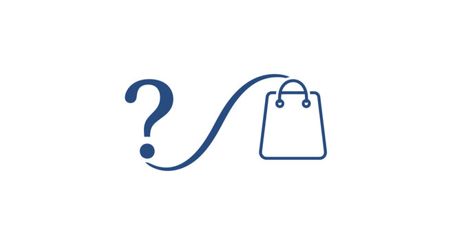 Shopping bag with question mark symbol.