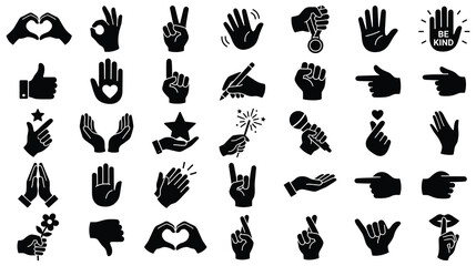 Black silhouette hand gestures and sign language symbols set vector © GW