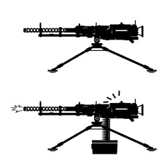 Obraz premium Heavy Machine Gun Combat Firearm Weapon on Tripod with Ammunition Crate - Black Vector Silhouette Icon Symbol Illustration