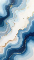 Handdoek met foto Kristal Abstract art with swirling blue white and gold lines. Fluid marble pattern with shiny metallic streaks. Organic natural texture resembling agate stone.  © miss irine