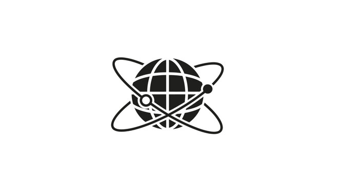 Black and white globe icon symbol.
