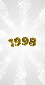 1998 number - 3D Golden foil balloon floating on spiral gray glitter background