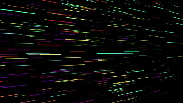 Thousands of thin, vibrant lines in various colors streak horizontally across a black background, mimicking a high-speed data transfer or light-speed travel effect.