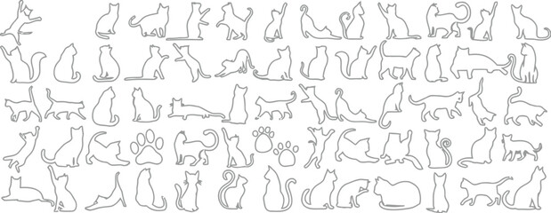 collection of stylized cat outlines in various playful and elegant poses