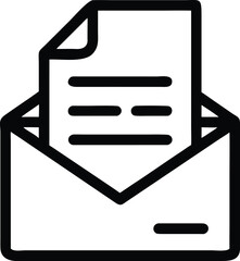 Open mail envelope containing a simple document sheet with text lines for communication
