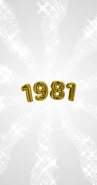 1981 number - 3D Golden foil balloon floating on spiral gray glitter background