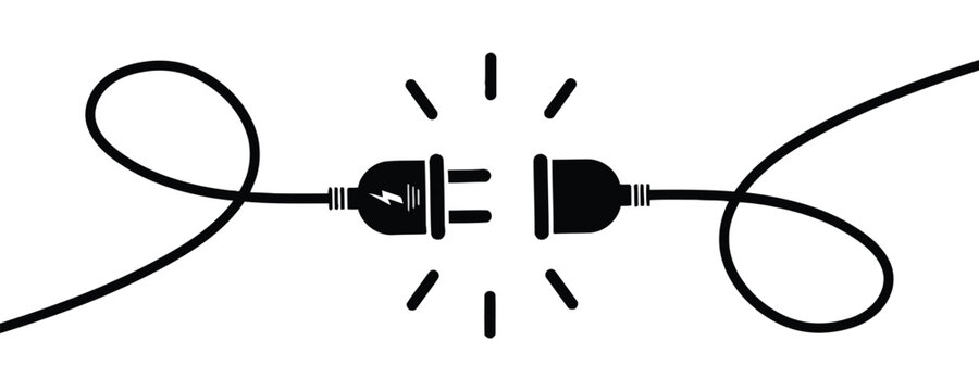 Electric plug and socket disconnected with sparks, energy concept