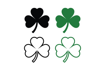 Four Leaf Clover Symbols in Black, Green, and White Colors