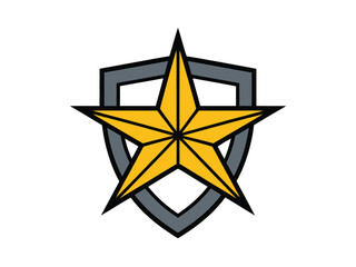 Obraz premium Yellow Star Shield Icon Graphic Design Element