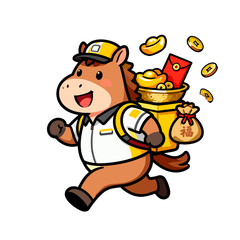 Naklejka premium [Vector EPS]A cartoon horse character carrying wealth items running forward