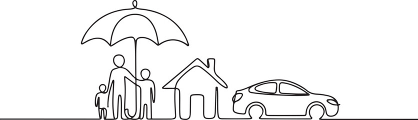 Continuous one line drawing insurance protection. Insurance concept. Single line draw design vector graphic illustration. one line Icon drawing © Mofazzelh
