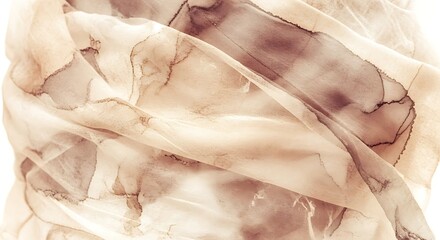 Flowing Sheer Fabric with Brown Ink Stains textile