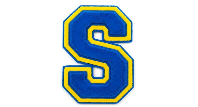 Stitched Hexagonal Emblem Letter S in Bold Blue with Yellow Border embroidered patch