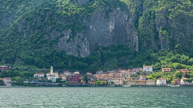 Time lapse, Italian settlement on a hills of a mountain near Lake Como. Onno, Lombardy, Italy.
