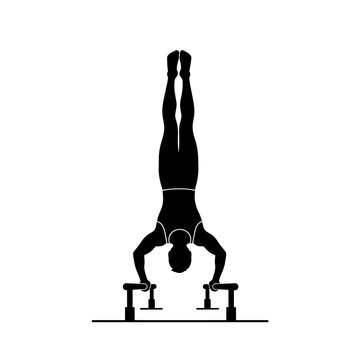 Dynamic Handhand Silhouette on Parallel Bars &ndash; Centered Athletic Figure in Focused Movement