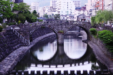 長崎の眼鏡橋のある風景