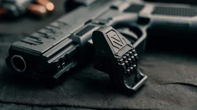 Medium shot showcasing a custom slide rack printed in 3D emphasizing the ergonomic design for secure slide positioning against an outoffocus workspace.