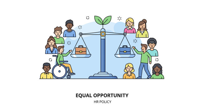 Equal opportunity concept with people and scales illustrating fairness