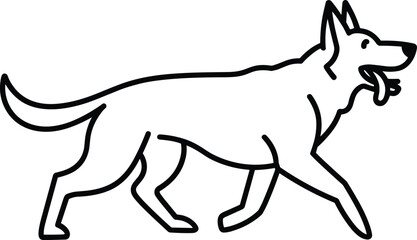 Obraz premium Black and white dog illustration in motion, stylized line drawing with clean outlines, walking or trotting pet artwork for educational, decorative, logo, and design purposes