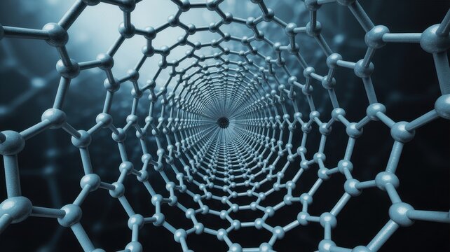 3D illustration of a carbon nanotube structure with a hexagonal lattice pattern