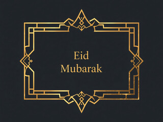 Fototapeta premium Elegant golden Eid Mubarak calligraphy in ornate frame on dark background for festive use.