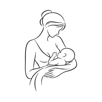Abstract Line Drawing of mother breastfeed their child 