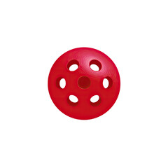 Fototapeta premium A digitally rendered vibrant red ball with multiple small holes, set against a stark black backdrop