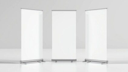 three blank rollup mockups for banding. 3d render illustration 