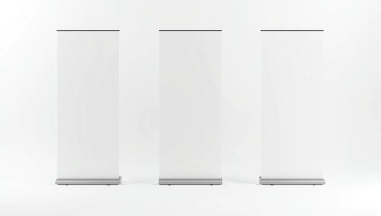 three blank rollup mockups for banding. 3d render illustration 