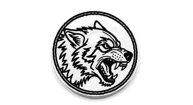 Black and White Wolf Head Illustration.