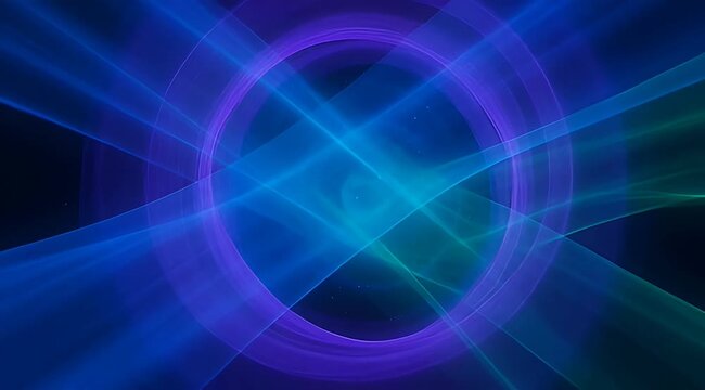 Abstract light painting with circular design and intersecting blue light beams