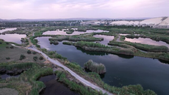 Aerial View of Euphrates River Wetlands near Saray Village, Nizip &ndash; Biodiversity-Rich Habitat in Southeastern T&uuml;rkiye