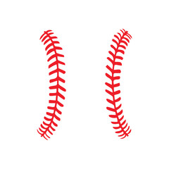 Red baseball stitching detail isolated on white background