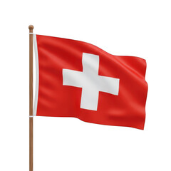 The vibrant red and white flag of switzerland waving in the wind isolated on transparent background