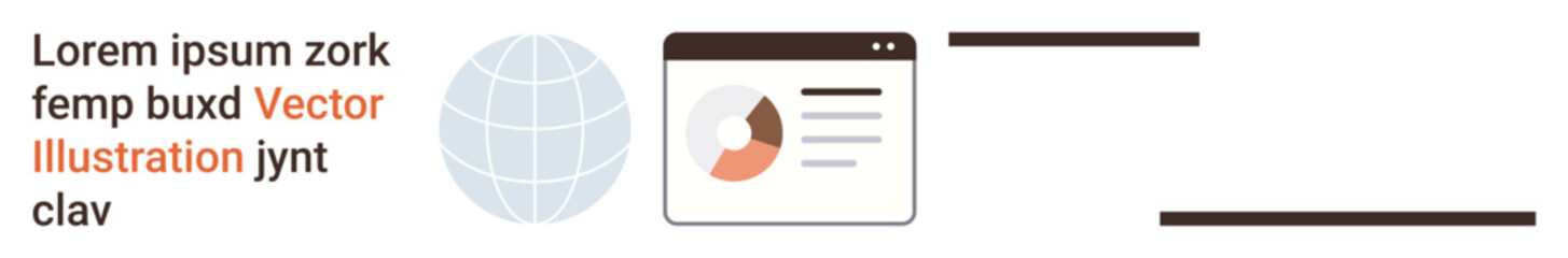 Obraz premium Data visualization, global communication, analytics, reports, technology, progress. A globe icon alongside a dashboard with graph chart and text elements. Data visualization and analytics theme