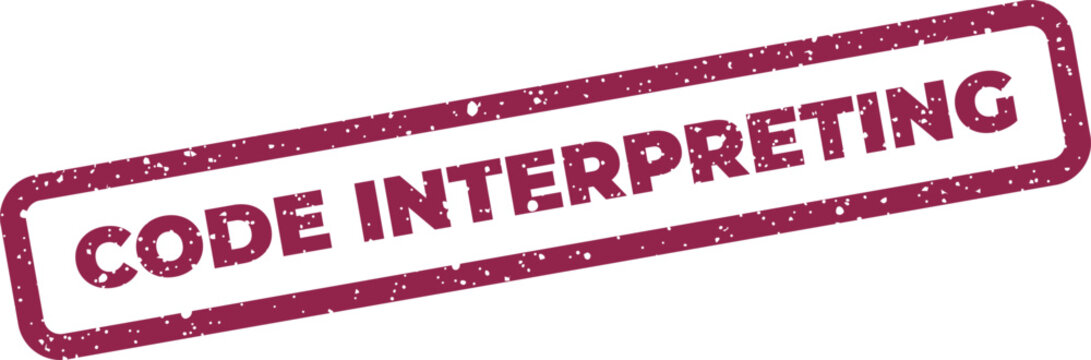 Grunge style stamp illustration featuring CODE INTERPRETING text for programming concepts and software development processes