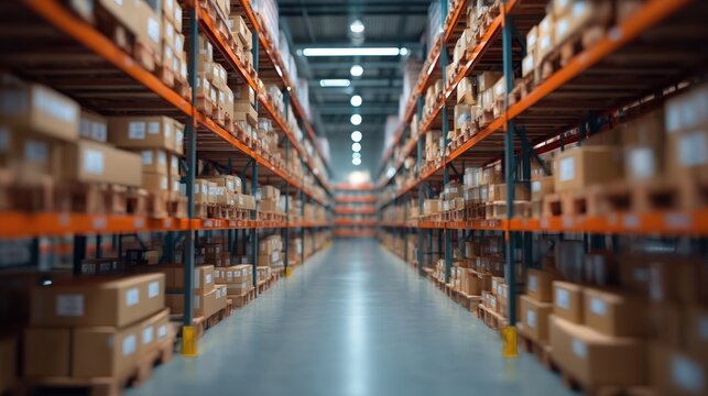 Warehouse aisle with organized boxes for supply chain management