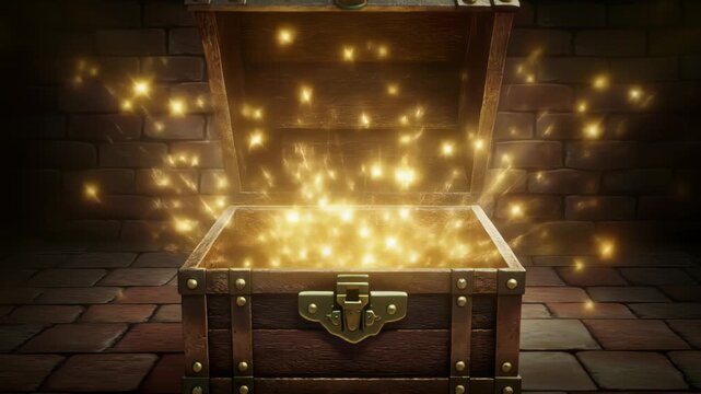 古びた宝箱からあふれる光が導く発見と希望の神秘的情景