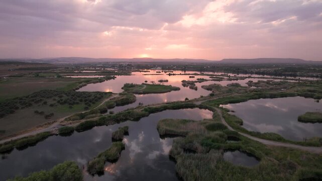 Aerial View of Euphrates River Wetlands near Saray Village, Nizip &ndash; Biodiversity-Rich Habitat in Southeastern T&uuml;rkiye