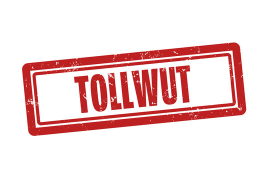 Tollwut (rabies) - A red stamp, isolated on white background.