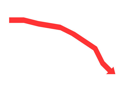 A red line graph depicting a downward trend over time sign of recession