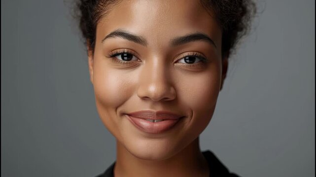 Young woman smiling portrait close up studio neutral background woman smiling with natural makeup