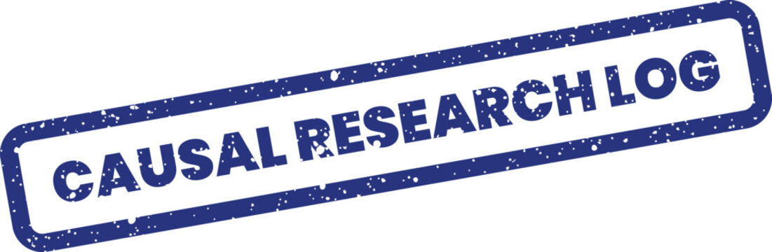 Grunge texture rubber stamp marking an official causal research log entry for tracking project progress