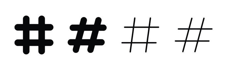 Obraz premium Set of four hashtag symbols in various thick and thin styles