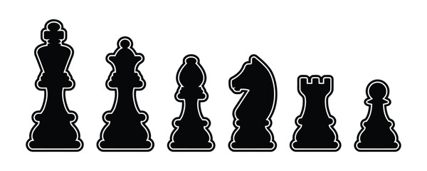 Set of chess piece silhouettes representing king queen bishop knight rook pawn © Marjiya