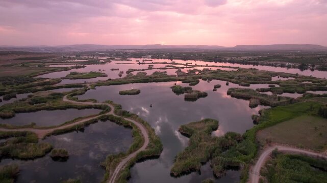 Aerial View of Euphrates River Wetlands near Saray Village, Nizip &ndash; Biodiversity-Rich Habitat in Southeastern T&uuml;rkiye